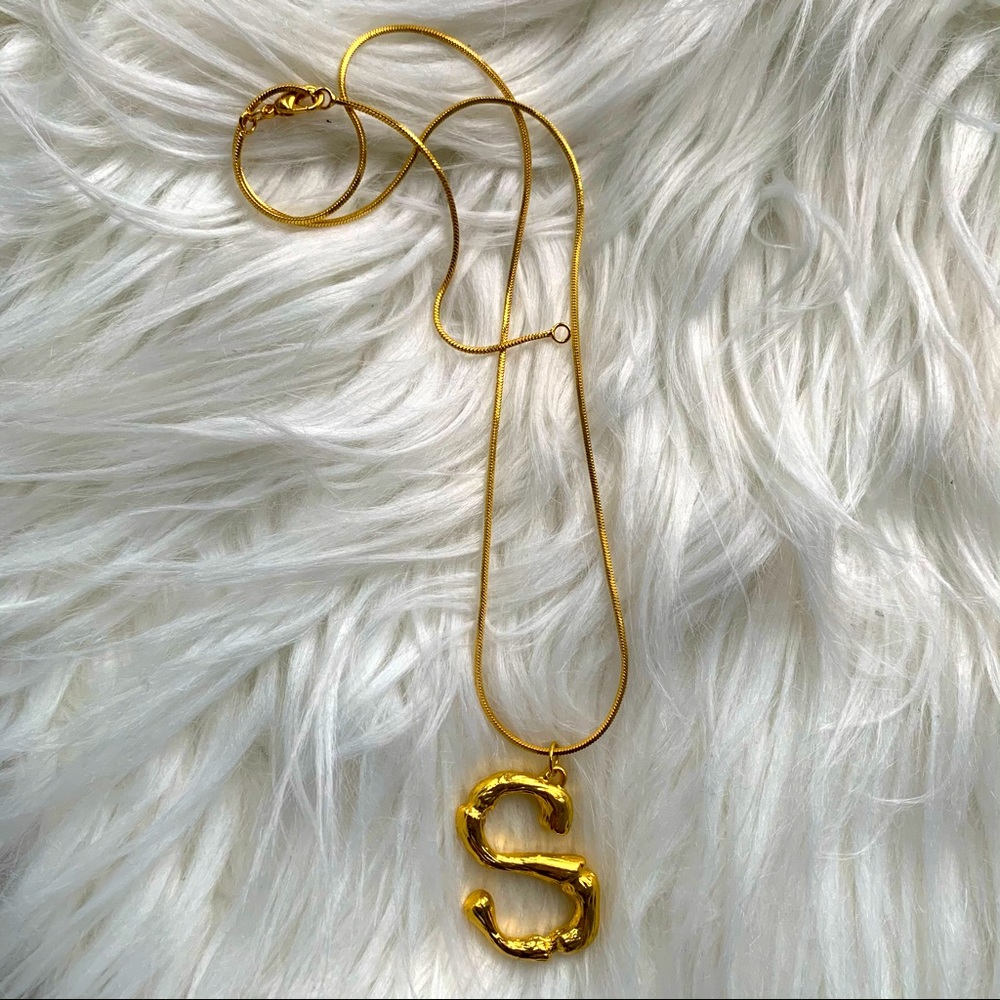 Long Gold “S” Initial Necklace with Adjustable Length and Lobster Clasp - OS